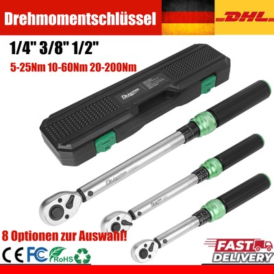 DREHMOMENTSCHLÜSSEL SET 5-25Nm 10-60Nm 20-200Nm 3-tlg. 1/4'' 3/8'' 1/2'' SCHLÜSSEL