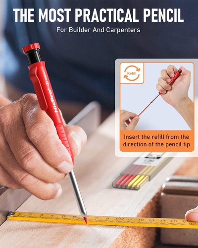 Nicpro Carpenter Pencil with Sharpener Mechanical Pencils Set 26 Refills Deep - Picture 6 of 9
