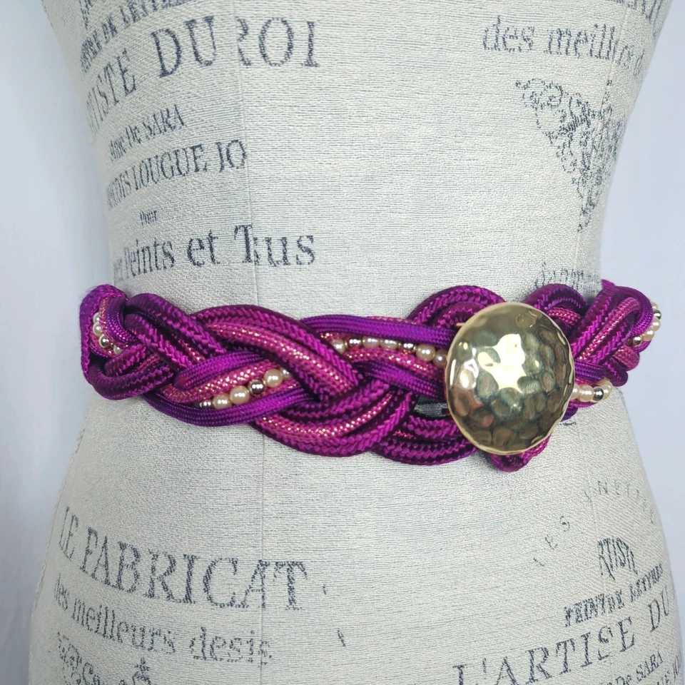 Cinturón de cuerda púrpura vintage pequeño trenzado dorado Foto 2 de 4