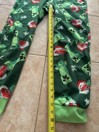 Minecraft Creeper Green TNT One Piece Zip Fleece Pajamas Costume PJ’s Boys L - Picture 3 of 8