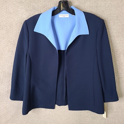 Amanda Smith Petite Jacket Womens 14P Blue Blazer Open Front Polyester Career
