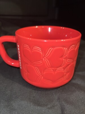 2018 Starbucks Mug/ Coffee Cup Ceramic Red Hearts 12 oz. Limited Edition