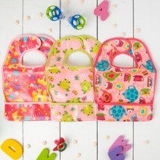Parents Choice 3 Pack Crumb Catcher Pretty Pink Toddler Girl Bibs NEW 6M