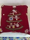 Christmas Tree Velvet Beaded Pillow 9x9 Beautiful Glass Beaded Edges Stunning