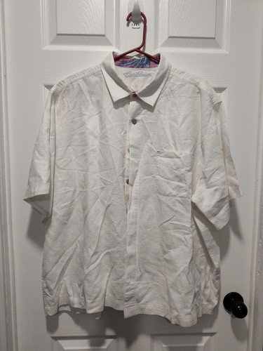 Caribbean White Button Up LINEN Blend Shirt Casual Coastal Tropical Beach XXL