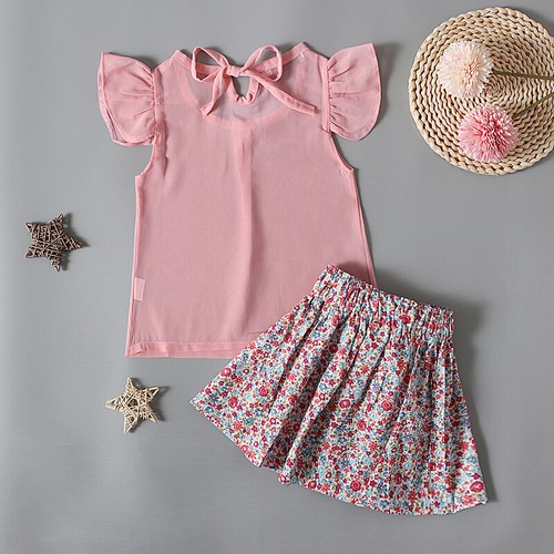 Toddler Kids Baby Girls Ruffle Chiffon Tops T-Shirt Floral Skirt Outfits Clothes - Picture 5 of 13