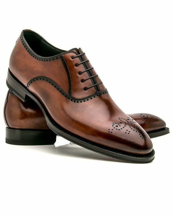 Genuine Leather Brown Color Burnished Toe Formal Dress Lace Up Men