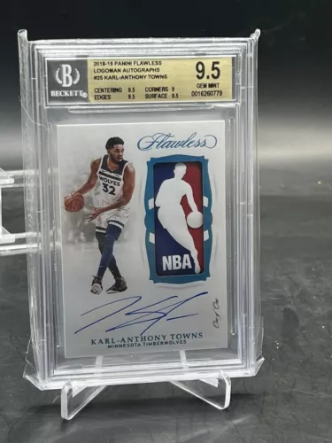 2018-19 Panini Flawless Karl Anthony Towns LOGOMAN Auto Patch 1/1 Bgs 9.5 10