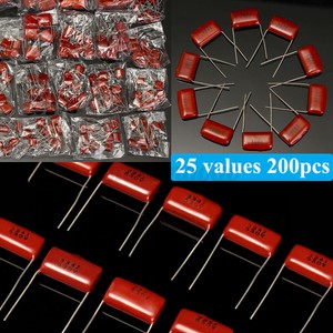 200Pcs 25 Values 0.001uf~2.2uf 630V CBB Metal Film Capacitors Assortment Kit Set