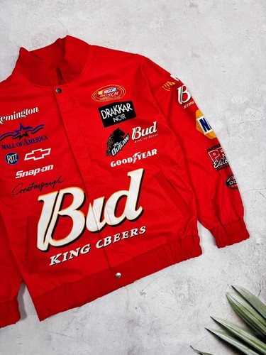 NASCAR Racing Bomber Jacket Bud King of Beers Remington Red size S - M - Picture 7 of 20