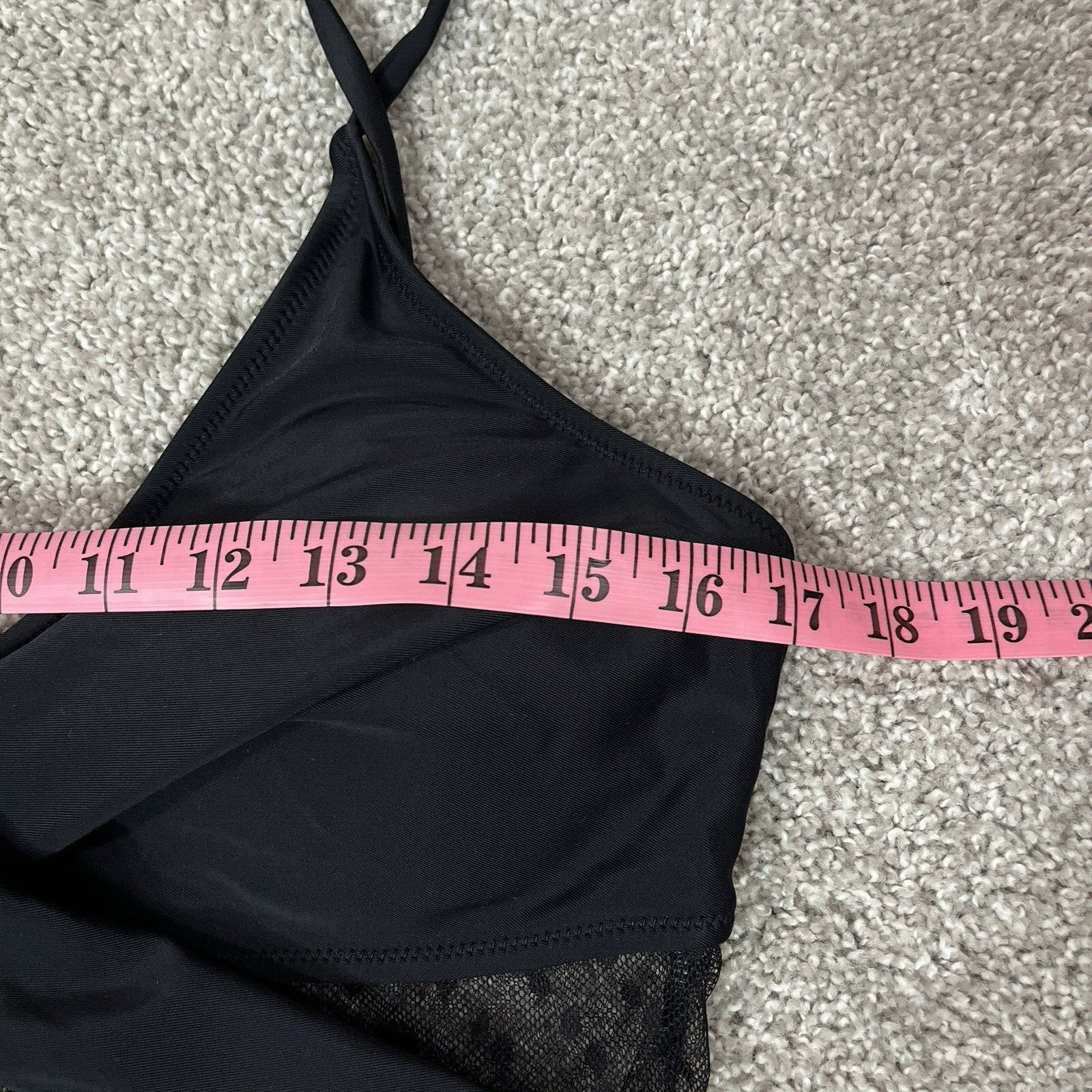 One Piece Swim Suit Women XL  Black Wrap Around Polka Dot Sheer Burnout