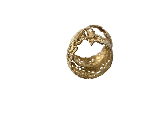 Vintage L.H. Segal Large Filigree Gold Tone & White Enamel Clip Hoop Earrings - Picture 7 of 7