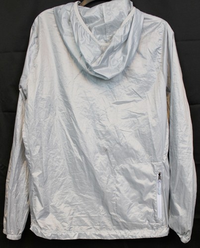 New Balance Women's Grey Jacket Lg Reflective Rain Hooded Lightweight Breathable - Picture 6 of 11