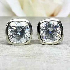 3 TCW CUSHION CUT White MOISSANITE BEZEL EARR...