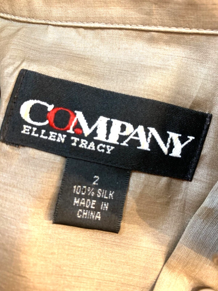 Blusa túnica clásica Ellen Tracy de seda talla 2 (40" busto) bronce abotonada LS usada en excelente estado Foto 4 de 4