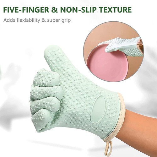 2 Pack Heat Resistant Silicone Oven Mitt Oven Gloves for Cooking Baking - Picture 5 of 7