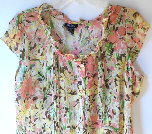 Bob Mackie Studio Sheer Womens Size 10 Sleeveless Top Blouse Ruffle Trim - Picture 2 of 3