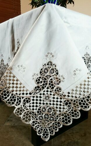 72x90" Embroidered Cutwork Embroidery Tablecloth Napkin white Wedding Bridal - Picture 12 of 12