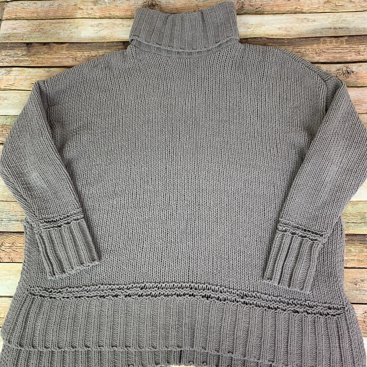 Aerie Women Brown Oversize Chunky Knit Turtle Neck Sweater High Low Size XS