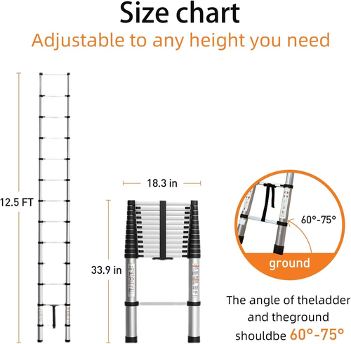 Telescoping Ladder Collapsible Extension 12.5FT Multi-Purpose for RV or Outdoor - Picture 2 of 7
