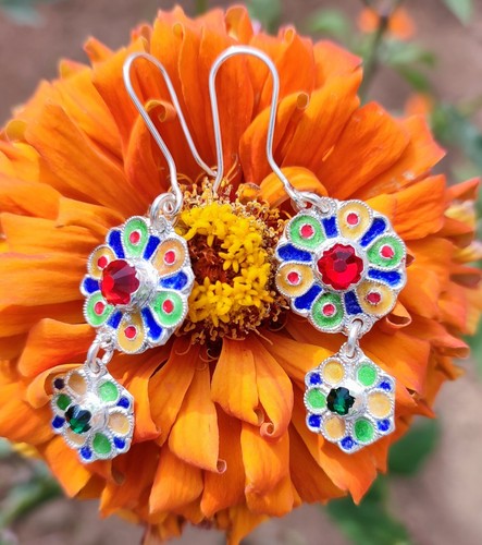 sterling silver earrings ,  beads,enamel earrings jewelry - Picture 1 of 4