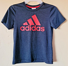 Adidas Boys Size 6 Gray Red Spell Out Logo Short Sleeve Pullover Casual Kids