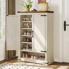 Shoe Cabinet 6-Tier Wooden Shoe Rack Storage with Adjustable Shelves for Hallway