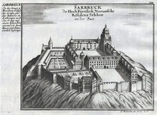 Saarbr&uuml;cken Schloss Saarland Bodenehr Kupferstich 1720