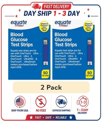 (2 pack) Equate Blood Glucose Test Strips, 50 Count