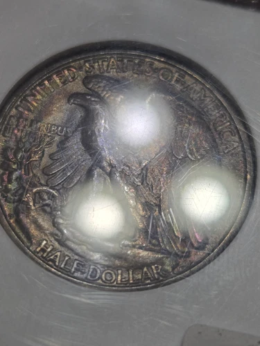 1947 D MS 64 Walking Liberty Half Dollar NGC ☆ Rainbow Toned 🌈 Old Brown Label