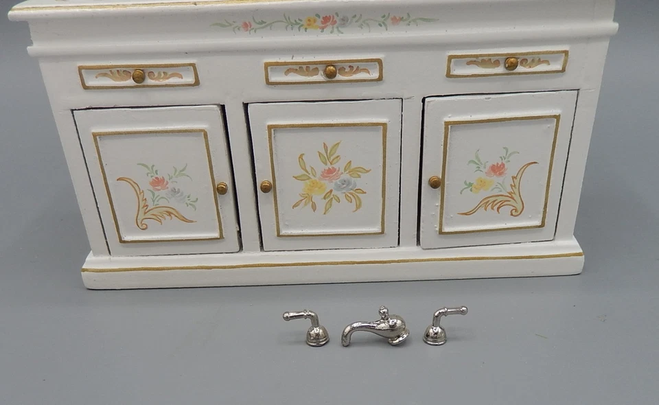 Fregadero de tocador vintage JBM antiguo pintado a mano con espejo casa de muñecas miniatura 1:12 Foto 4 de 4