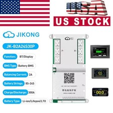 JK Smart BMS B2A24S30P 8-24S 300A Li-ion LiFePo4 Battery w/2A Active Balance USA