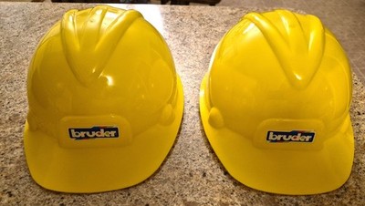 TWO Bruder Toy Helmets - Construction Worker Child Sized Hard Hats for Play