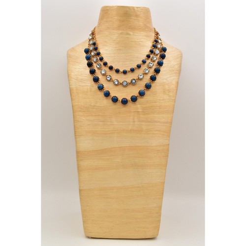 Ann Taylor Vintage Cabochon Collar Necklace Blue Crystal Multi-Chain Gold BinBC - Picture 7 of 12