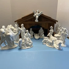 Ceramic Bisque 19 Piece Nativity Set With Manger Included Ready To Paint