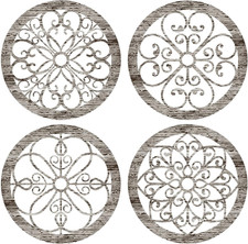 4 Pcs Thicken Rustic Wall Decor Farmhouse Kitchen Wall Round Art Wooden Hollow C