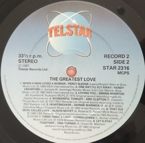 Various - The Greatest Love 2 x Vinyl LP Compilation 1988 Telstar STAR 2316 VG. - Picture 8 of 8