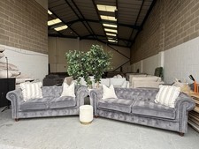 3&2 Seater Grey Plush Chestefield Sofa In Great Condition And Can Deliver Asap