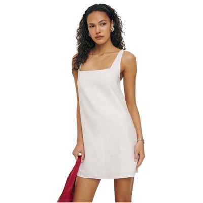 reformation cami linen dress Reformation Cami Square Neck Mini Dress White Linen Clean Girl Minimalist  Size 4