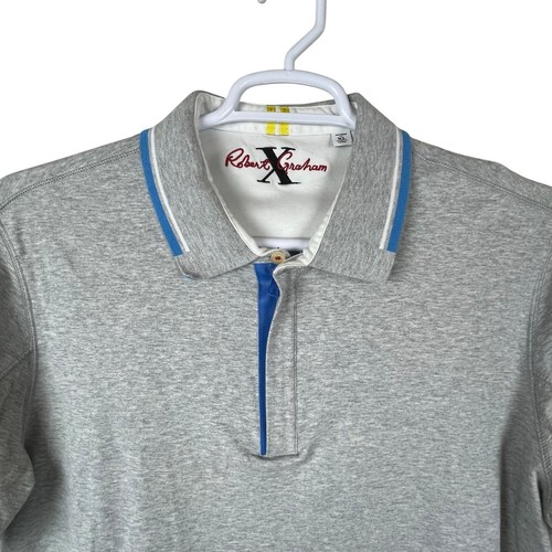 Polo Robert Graham 1/4 zip su misura vestibilità erica grigio acqua bianco bordo taglia XL - Foto 2 di 8