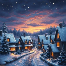 Photo Digital Image - Ai Wallpaper Picture Christmas Snowy Village Art Sample