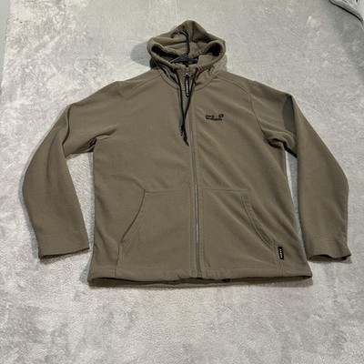 Jack Wolfskin Fleece Jacket Mens Small Olive Hooded Full Zip NANUK Paw Print