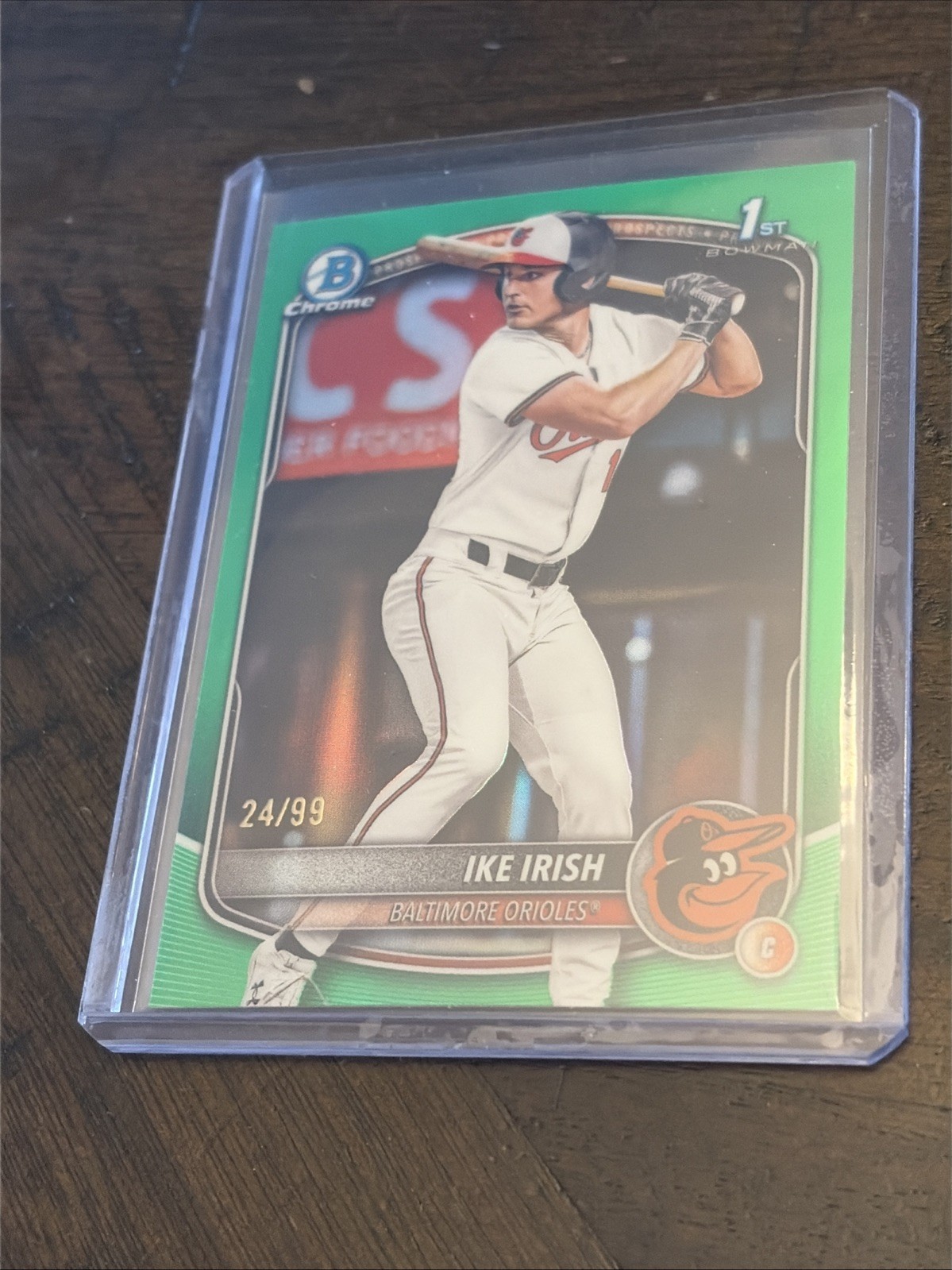2025 Bowman Draft Ike Irish Chrome Green Refractor 1st Prospect #/99 Orioles