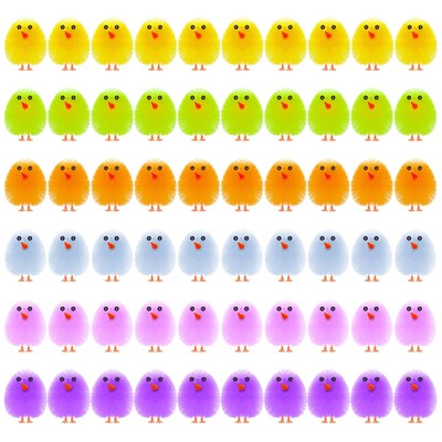 60 Pcs Mini Chicks Easter Chickens Colorful Easter Chicks Fluffy Baby Chick E...