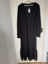 New Look Tall Black Wrap Long Maxi Dress UK 18 BNWT Textured Long Sleeve New
