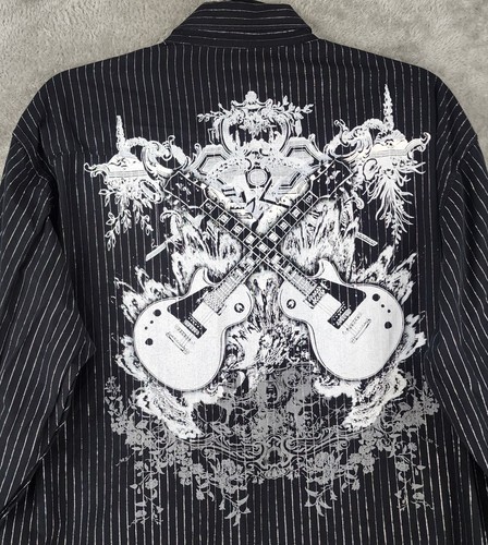 Rock & Roll Cowboy Shirt Mens XL Black Silver Stripe Western Panhandle Slim Top - Picture 12 of 12
