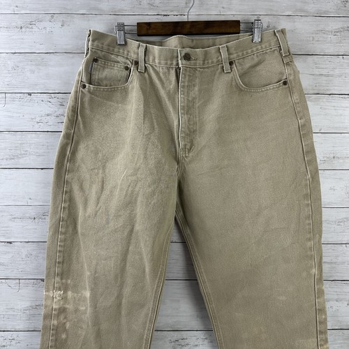 VTG Carhartt Pants Denim Brown Mens 40x30 B161 Tan Workwear Straight - Picture 5 of 17