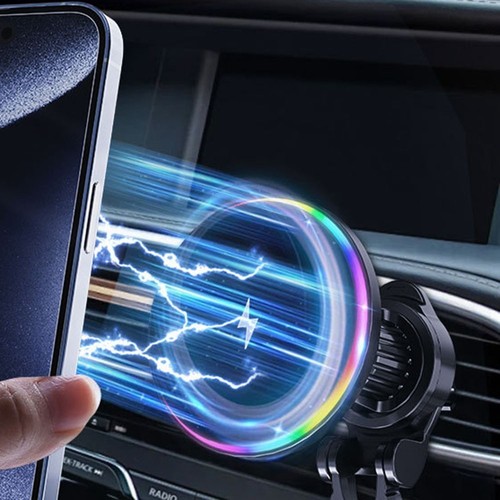 Magnetyczna bezprzewodowa ładowarka samochodowa ze światłem RGB dla bezpiecznego i stabilnego ładowania - Zdjęcie 8 z 12