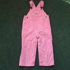 Carhartt Overalls Girls 24M Pink Bib Pants Heart Buckle Logo Snap Legs FLAW