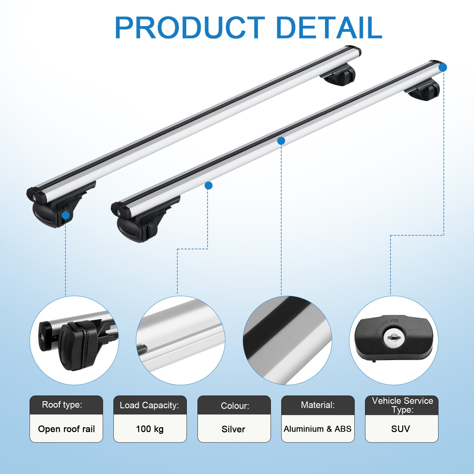 Universal Lockable Aluminium Car Roof Rack Bars Rail Luggage Carrier 120cm 100KG